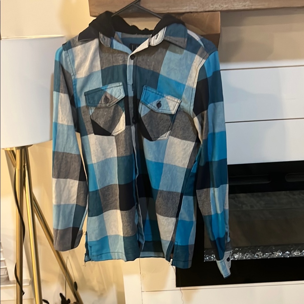 Blue and Black Plaid Button-Up Shirt